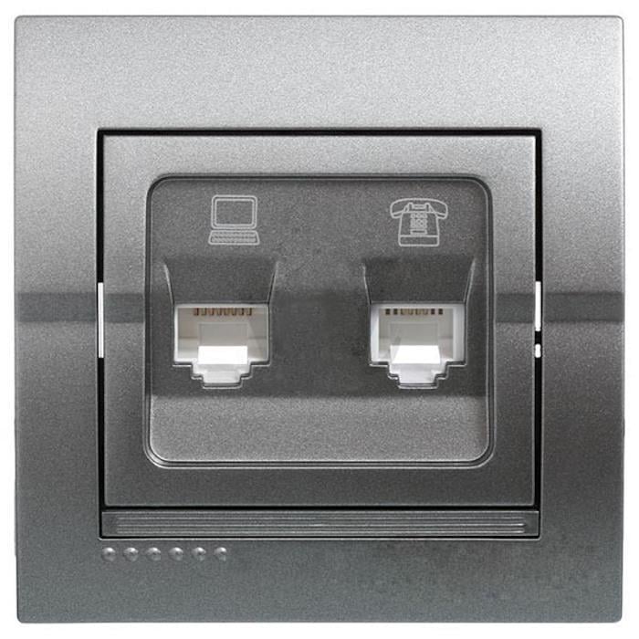 Розетка комп'ютерна/телефонна Lezard Deriy Графітовий (00000012356)