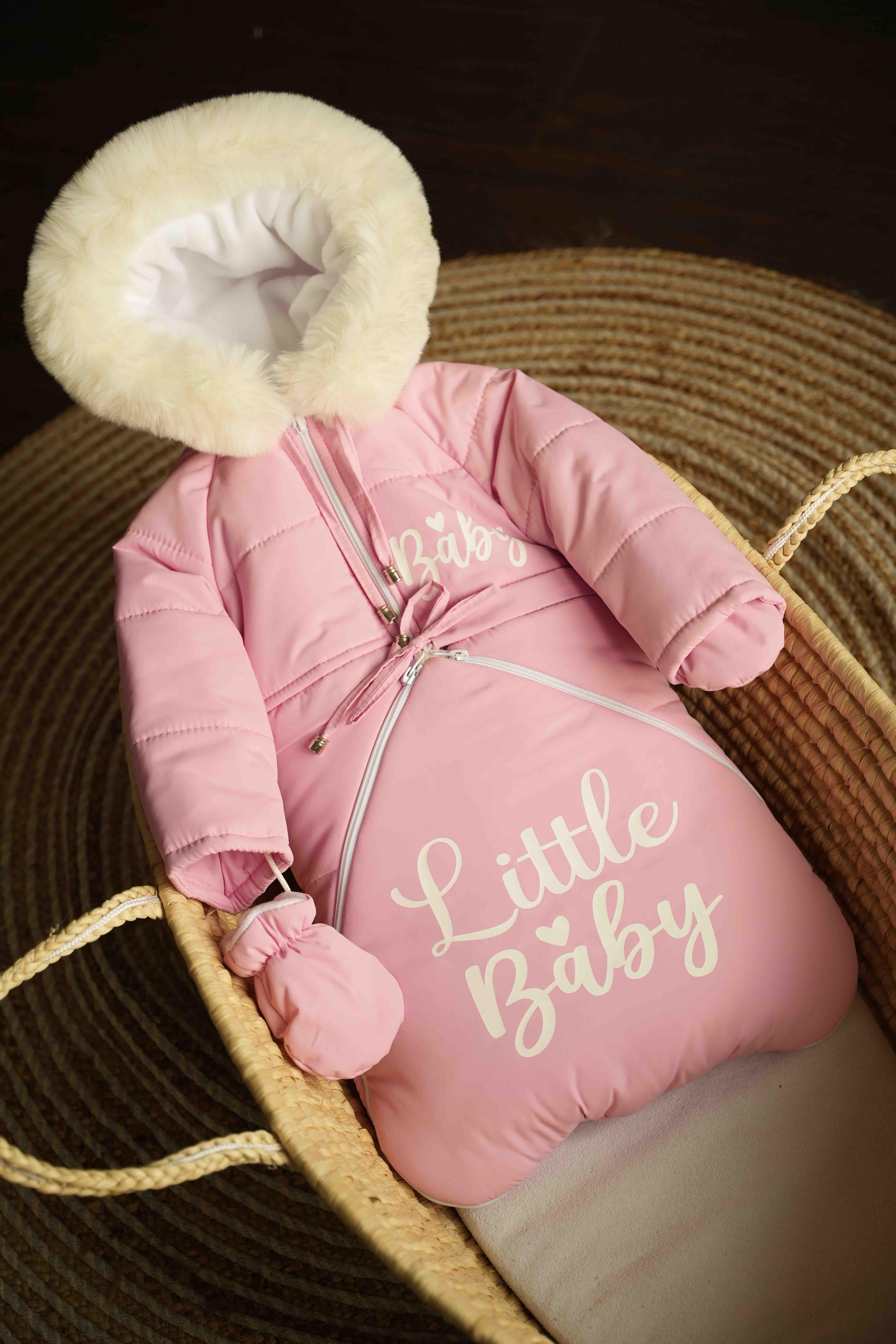 Комбінезон дитячий зимовий трансформер на овчині до двох років 3в1 Рожевий (953)