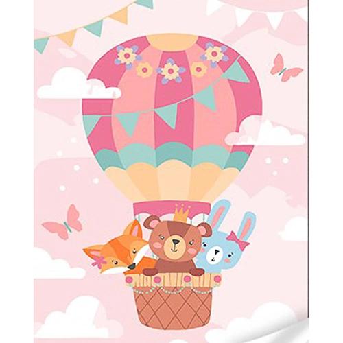 Картина по номерам Strateg Премиум Мультяшные животные на воздушном шаре с лаком и уровнем 30x40 см (Str-SS1077)