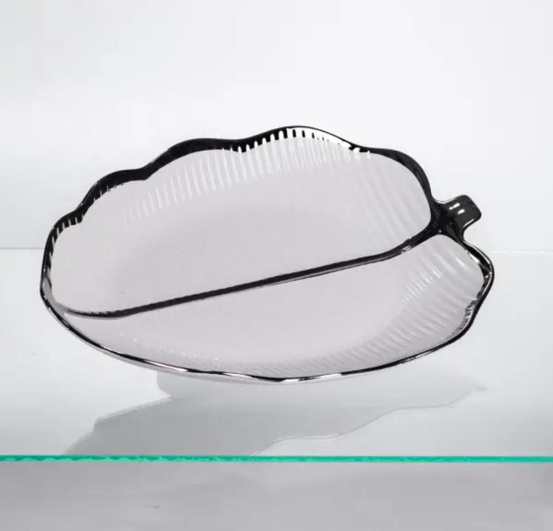 Блюдо сервірувальне Yiwu Camellia порцелянове 41х27х4 см Білий з сріблястим (ML6045) - фото 4