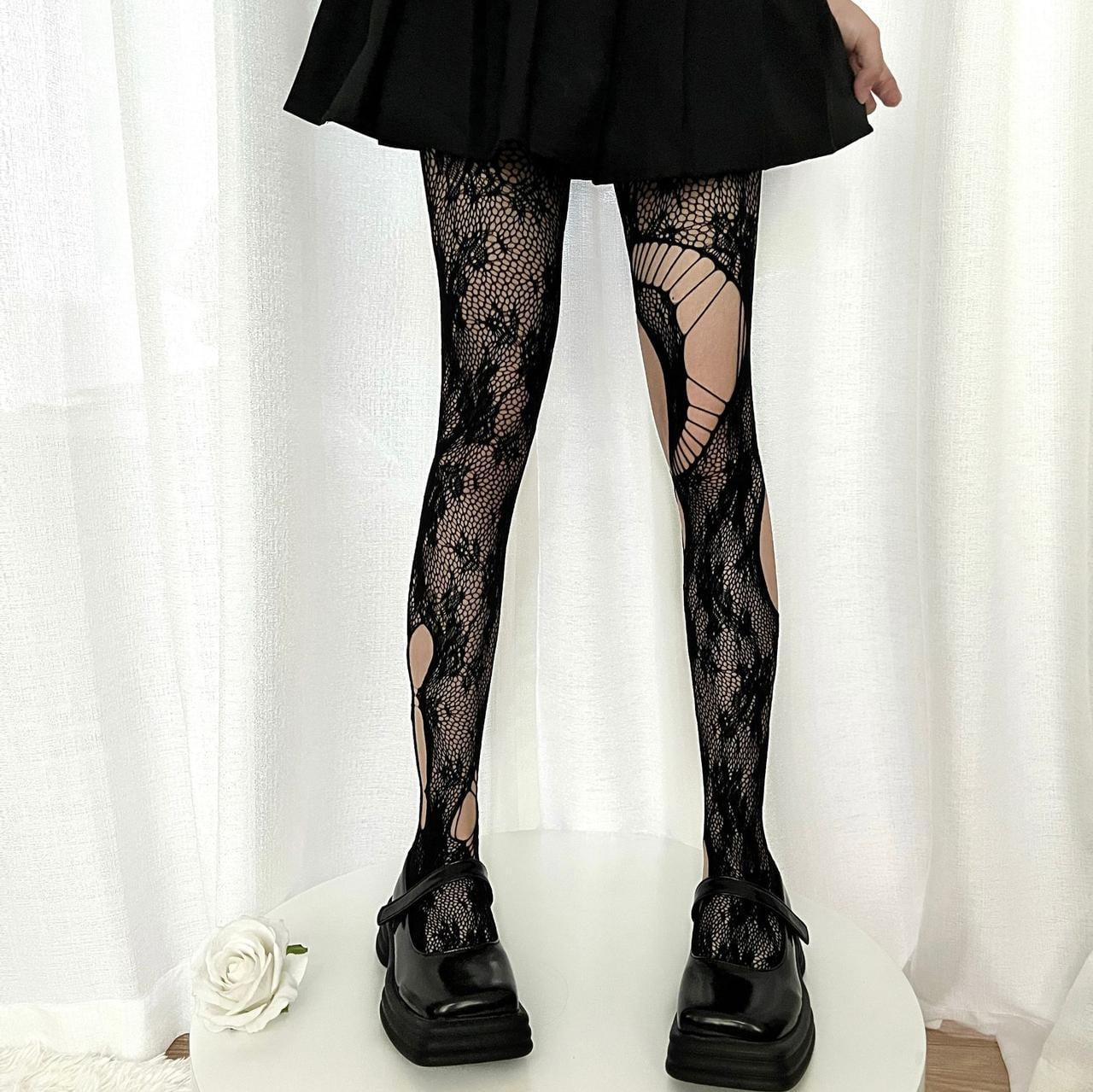 Колготки ажурні з фігурними прорізами one size Чорний (M1-75-1764)
