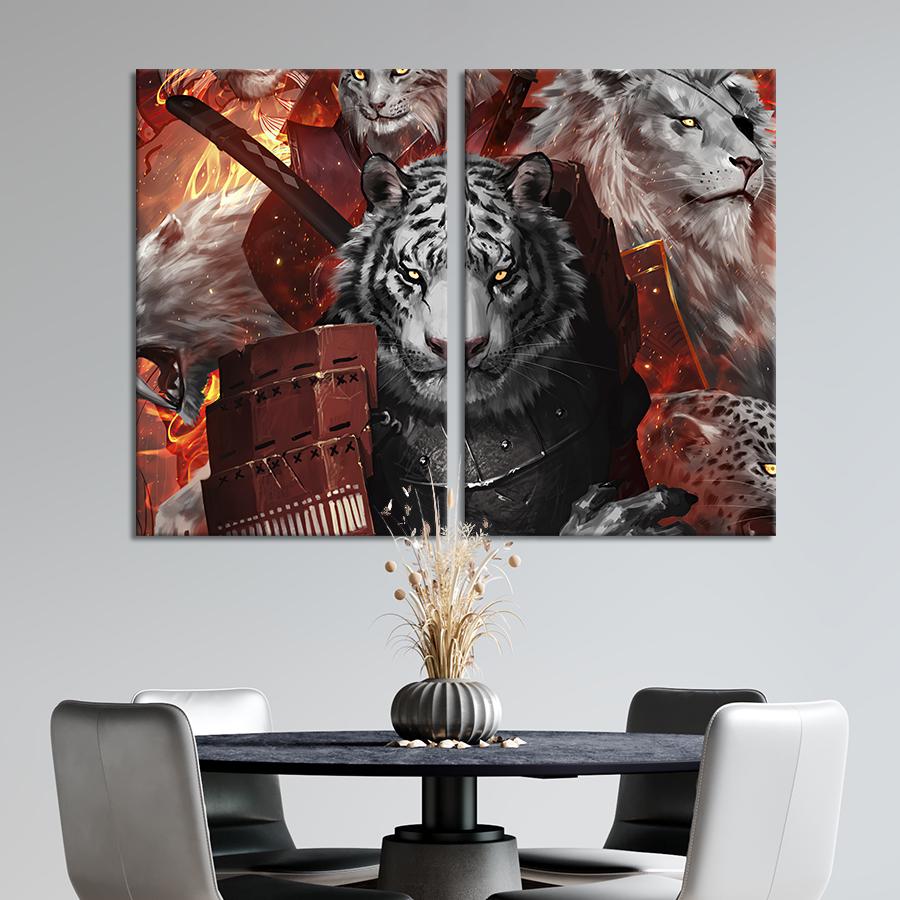 Настінний декор диптих картина на холсті для інтер’єру Бойові тварини 111x81 см (738-2)