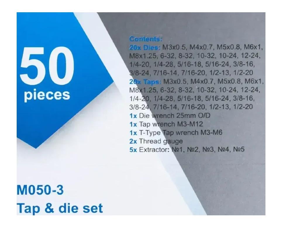 Набор метрических/дюймовых метчиков и плашек Scheppach SCH-M050-3 в металлическом кейсе 50 шт. М3-М8 (SCH-M050-3) - фото 3