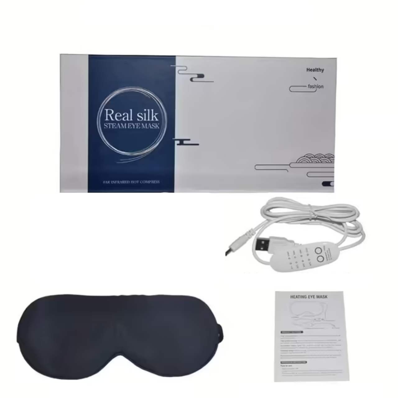 Маска для очей зігріваюча PJYU шовкова з USB та таймером Темно-синій (1589122) - фото 5