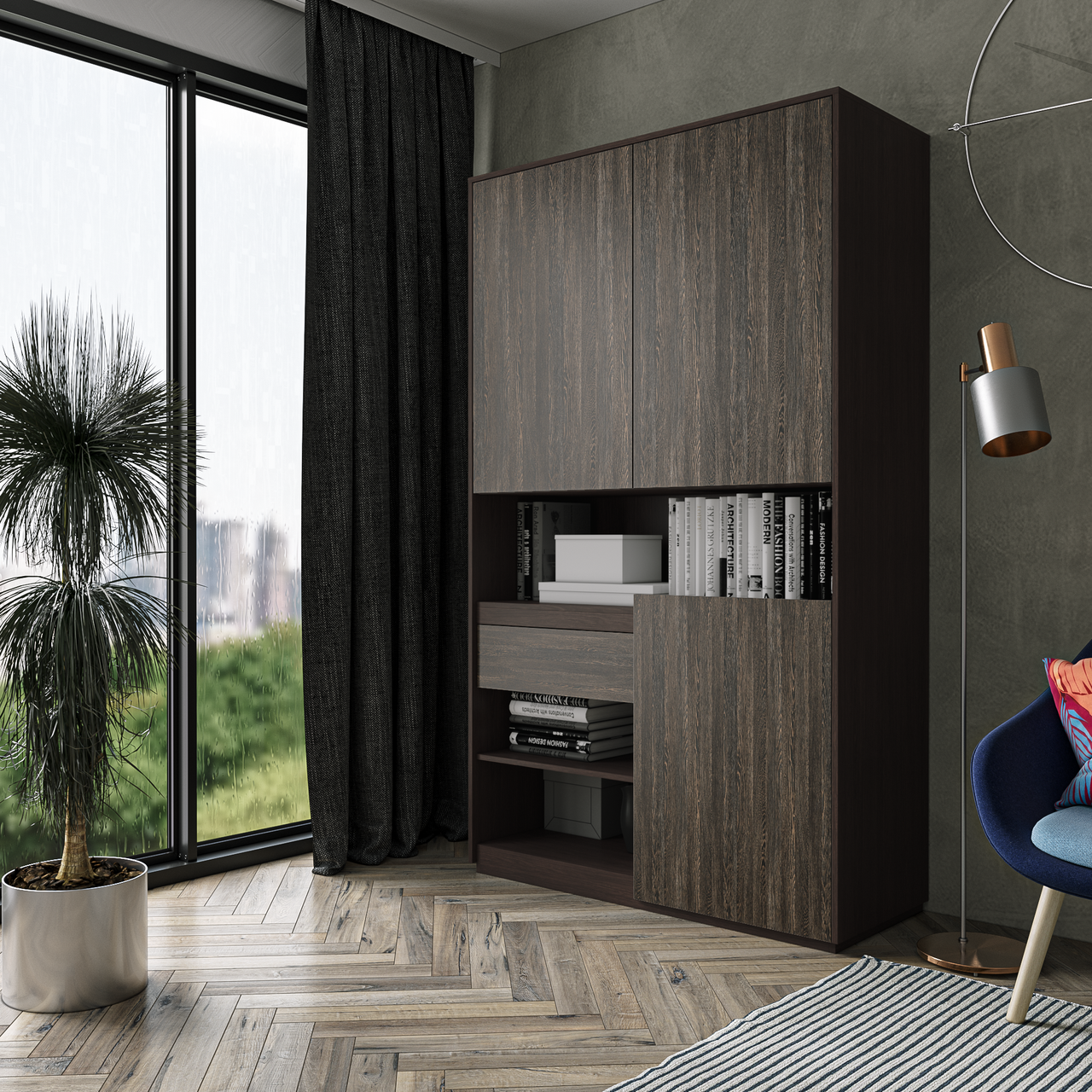 Шкаф для книг и документов Moreli RS-1 Blum 124x2100x500 мм Венге магия/Венге аруша (mo-rs1-venge-arusha)