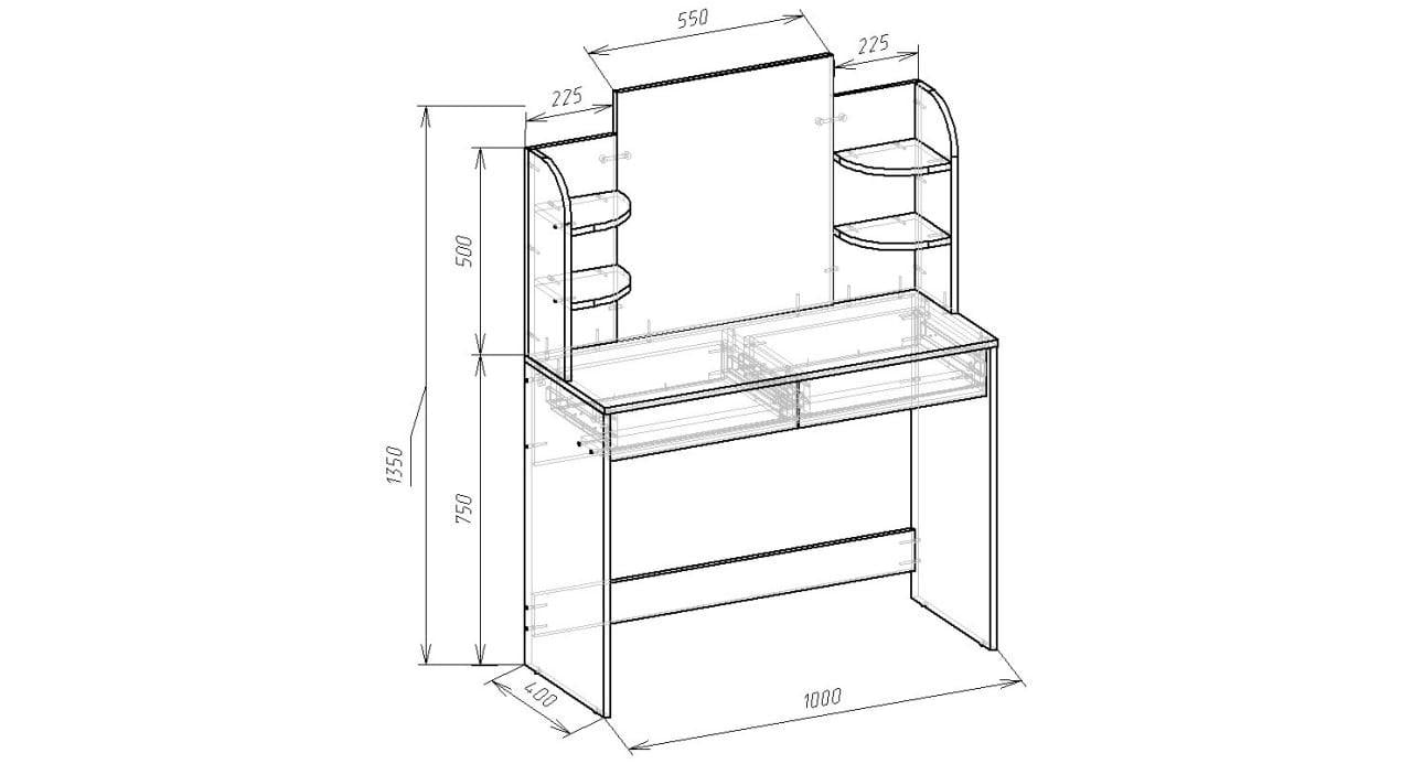 Туалетний столик New and Classic із квадратним дзеркалом 1250x1000x400 мм Сірий (ТЗ-2-3) - фото 5 Туалетний столик New and Classic із квадратним дзеркалом 1250x1000x400 мм Сірий (ТЗ-2-3) - фото 5