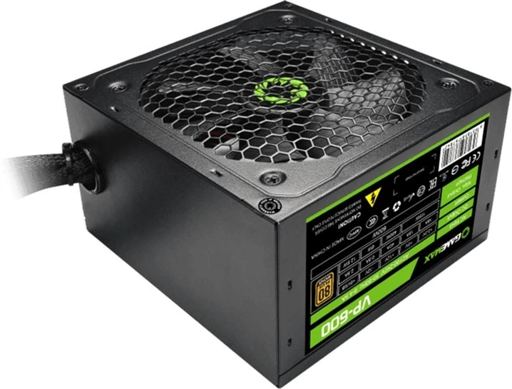 Блок питания 600 Вт, GameMax VP-600, черный, 80+ Bronze, Active PFC, 12 см, 3xMolex / 5xSATA / 2x6+2-pin / 1x4+4-pin / 1x20+4-pin,