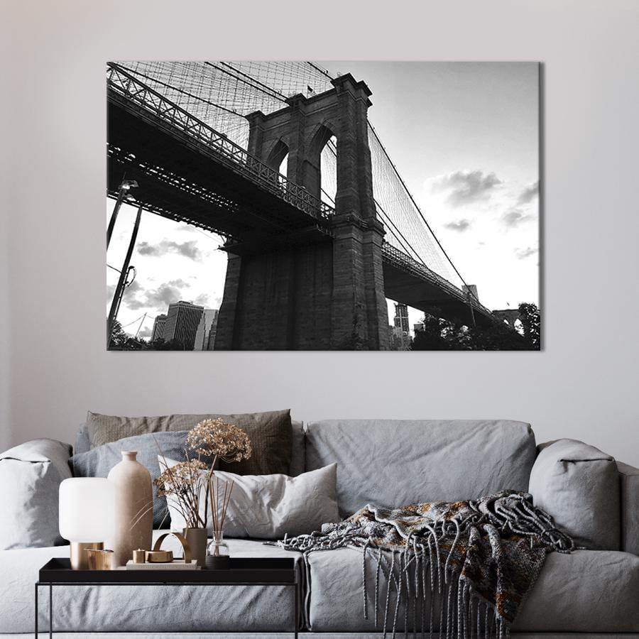 Настінний декор картина на холсті для інтер’єру Чорно-білий Бруклінський міст 51x34 см (379-1)