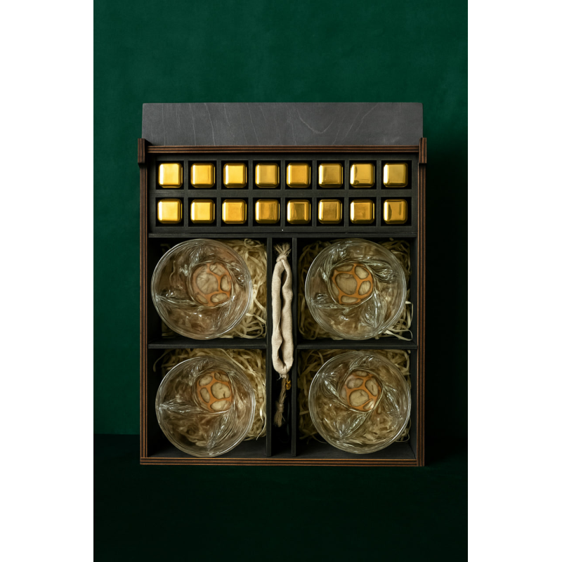 Подарочный набор Moltis Relax 4 стакана Quadro и 16 охлаждающих кубиков Золотой (MR-4002)