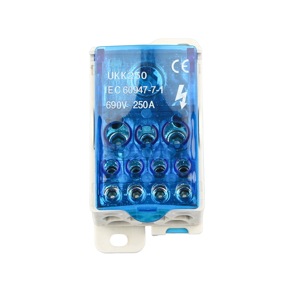 Блок розподільний CHINT UKK 250А вхід 1х120 мм2 вихід 2х35/5х16/4х10 мм2 на DIN-рейку (10237)