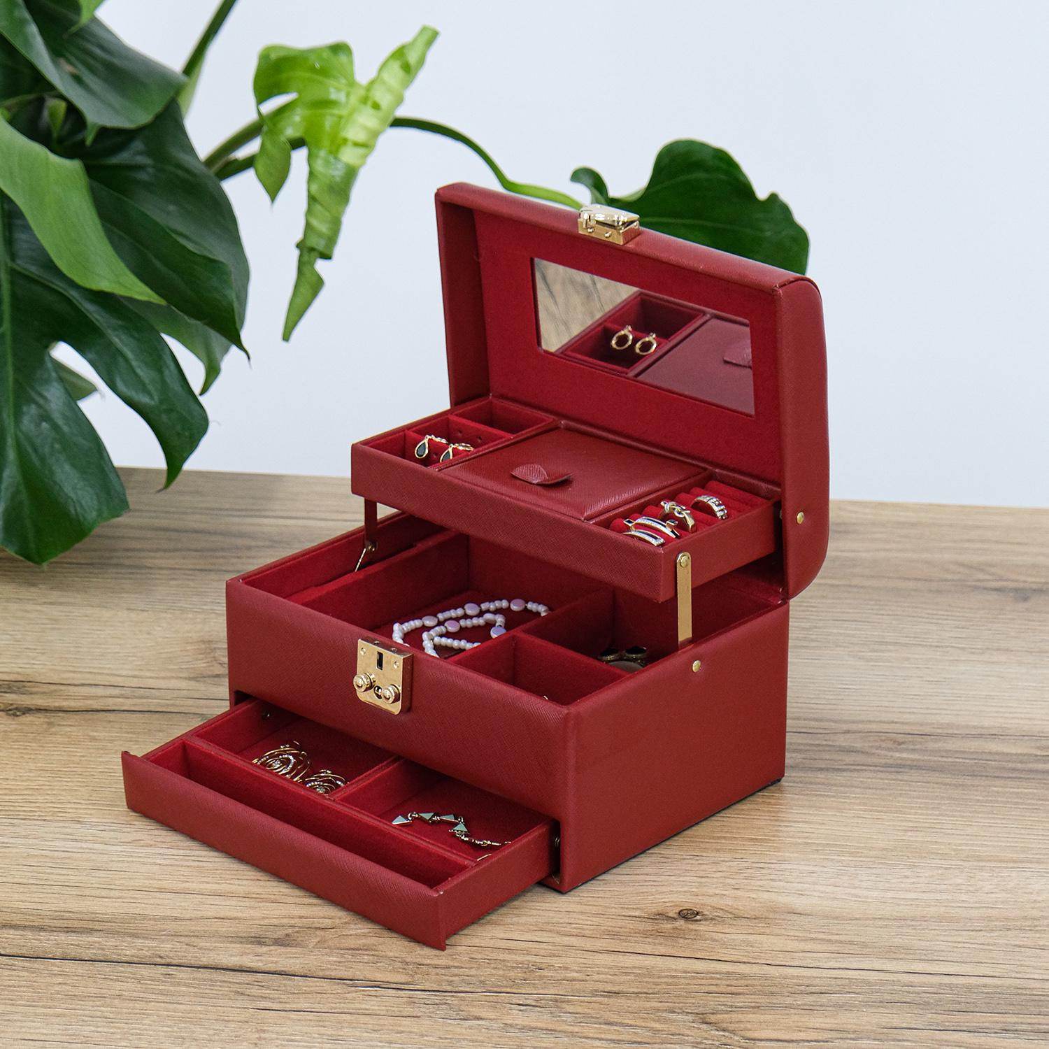 Шкатулка для украшений Гранд Презент на три уровня 22х16,5х13 см Красный (YHF-045-02)