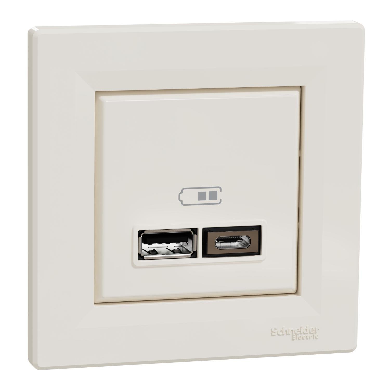 Розетка Schneider Electric Asfora ABS USB А+С 2,4А Слонова кістка (EPH2700323)