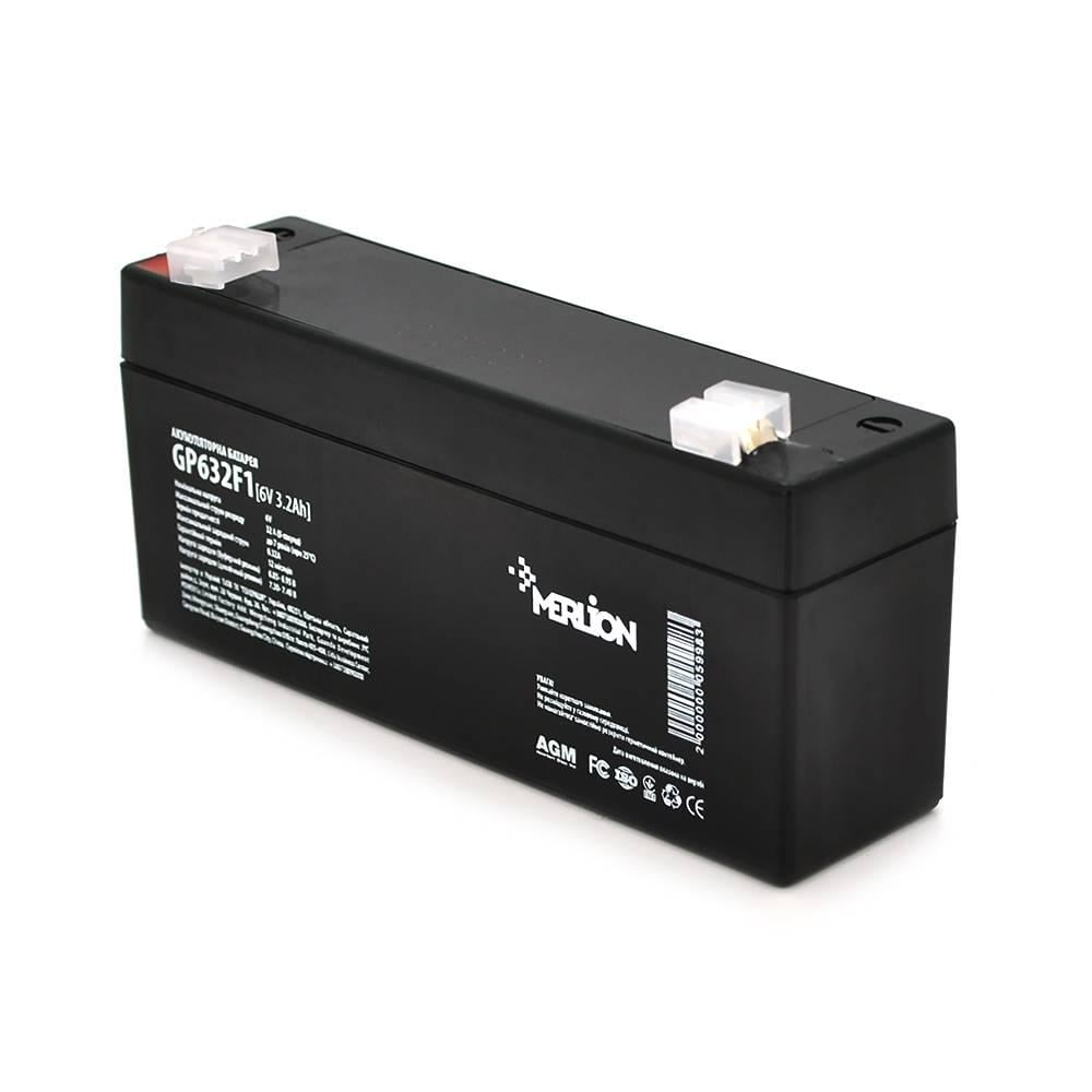 Акумуляторна батарея MERLION AGM GP632F1 6 V 3,2Ah 35 x 70 x 135 120 Q20
