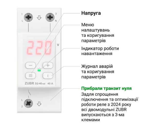 Реле напруги Zubr D2-63 Red 63а з термозахистом (27207138) - фото 3