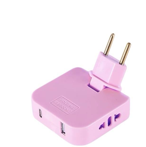 Сетевой переходник для розетки поворотный USB Type-C Розовый