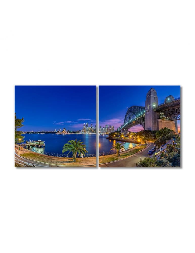 Картина модульная Сидней вечерний мегаполис 2 модуля 80x120 см