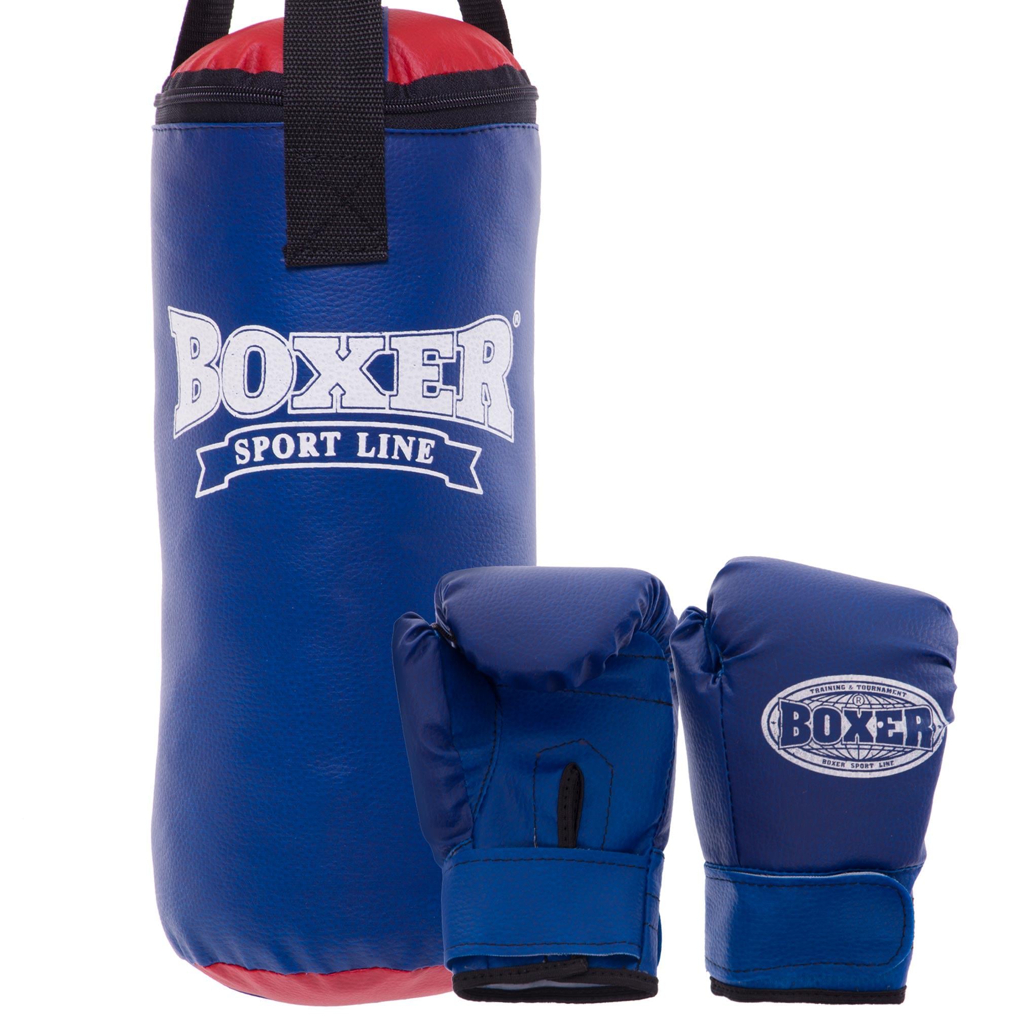 Боксерський набір дитячий (рукавички + мішок) BOXER 1008-2026 Мішок h-38 см d-16 см Рукавички 4 oz Чорно-синій