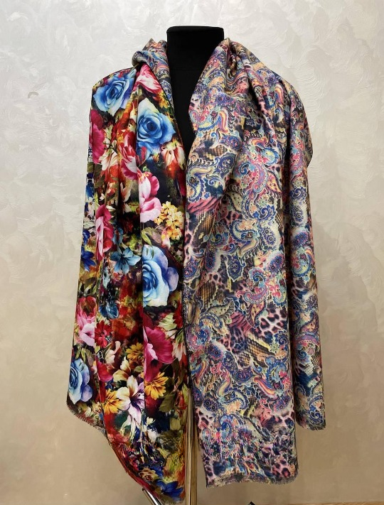 Шарф кашемировый Большие цветы Фантазия двухсторонняя (ШарфКаш52)