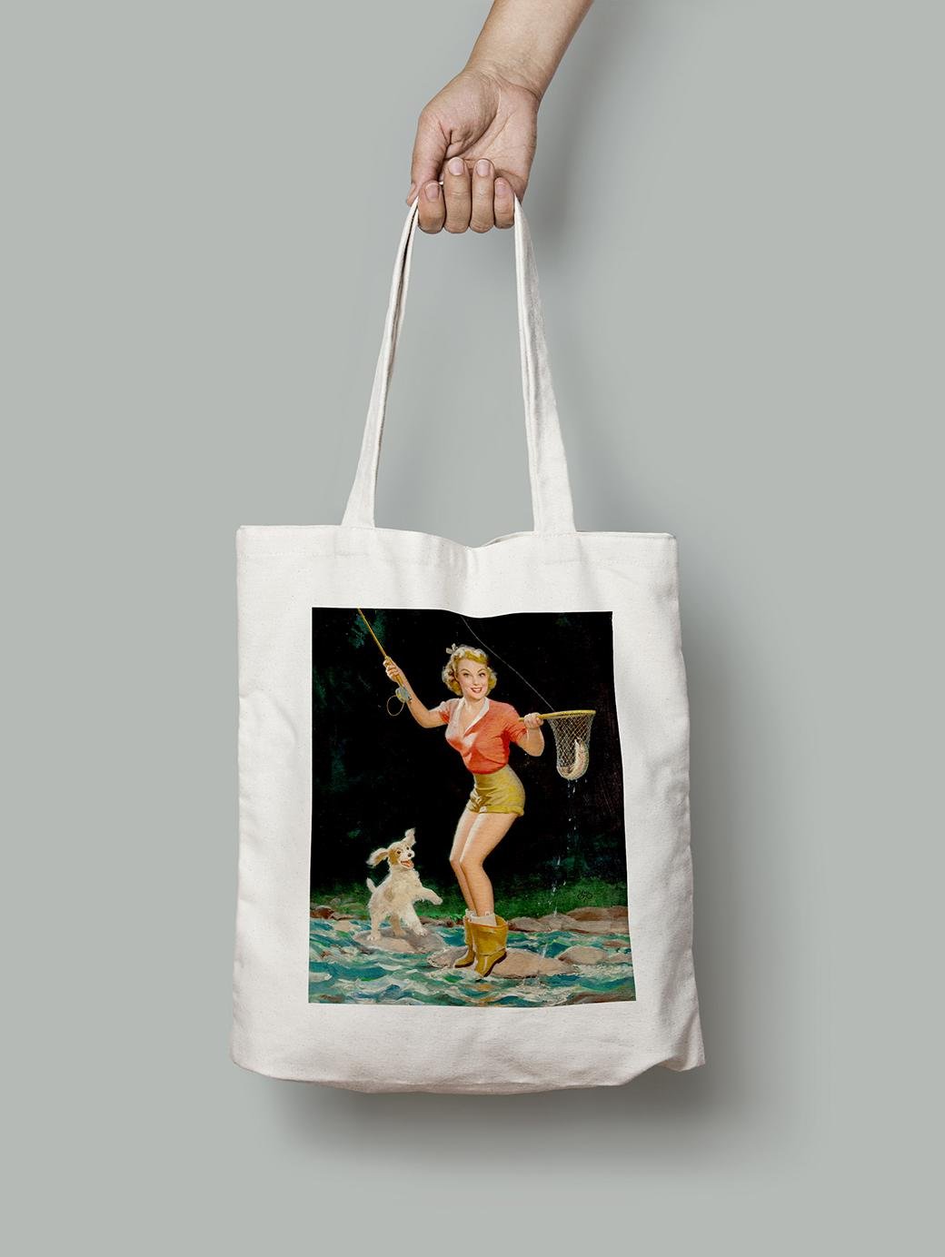 Эко-сумка Девушка на рыбалке с удочкой. Уолт Отто шопер (pin_up010114_Bag)