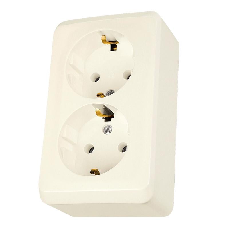 Розетка двойная Schneider Electric PA6 FR850 PRIMA с заземлением и шторками Слоновая кость (WDE001148)