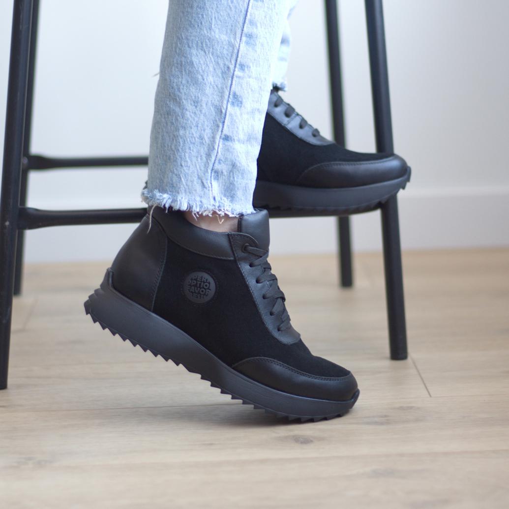 Кроссовки женские осенние на байке Zlett из натуральной кожи и замши р. 39 Черный