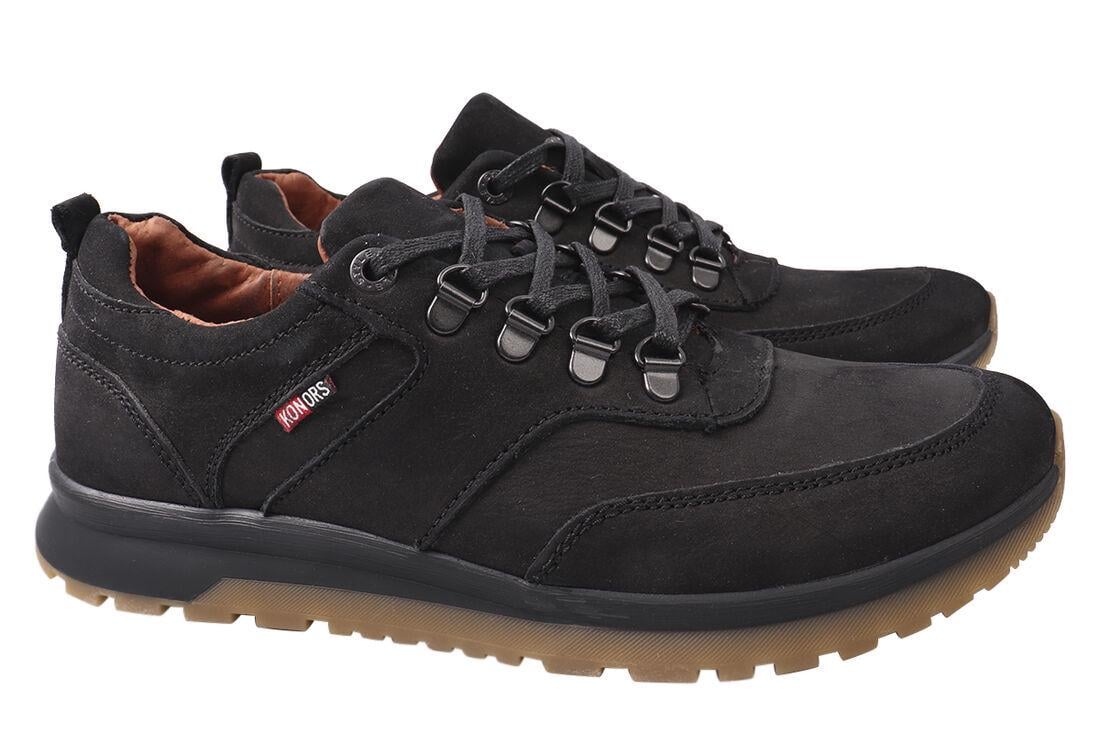 Кроссовки мужские Konors из кожи-нубука на низком ходу на шнуровке р. 43 Черный (323-8/21DTC)