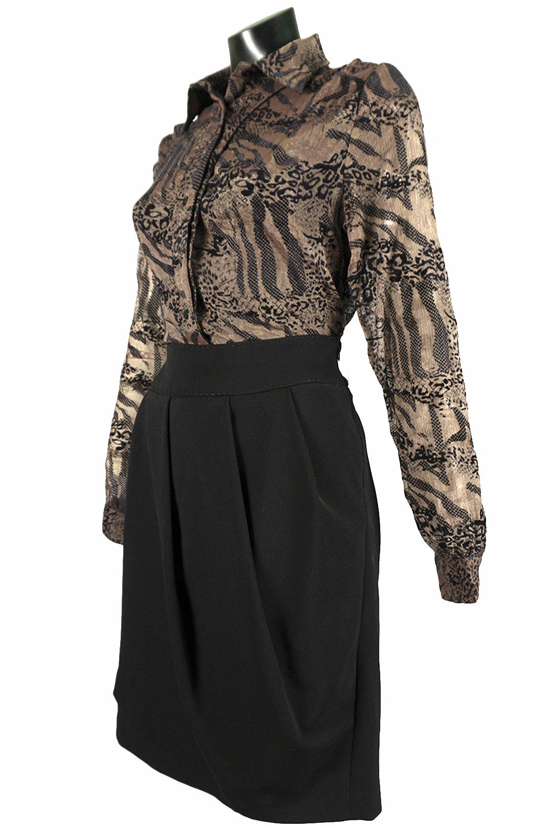 Блузка жіноча Lowett LW-116667-13 з органзи з баскою р. 44 Коричневий (17852455)