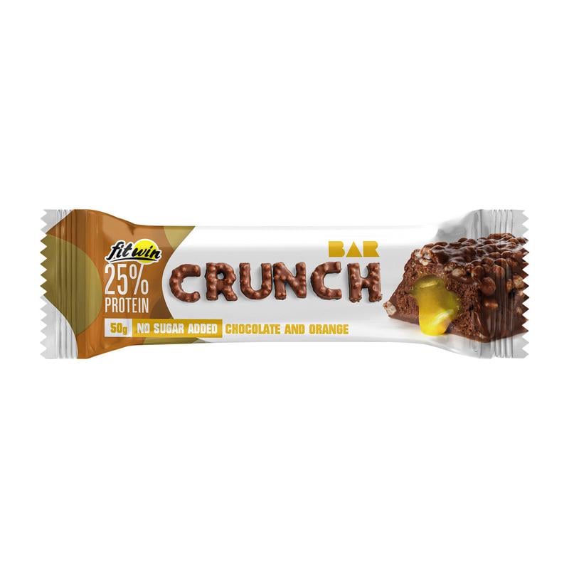 Протеиновый батончик 12 г білка без добавленного сахара FitWin Crunch Bar 50 г Шоколад/Апельсин