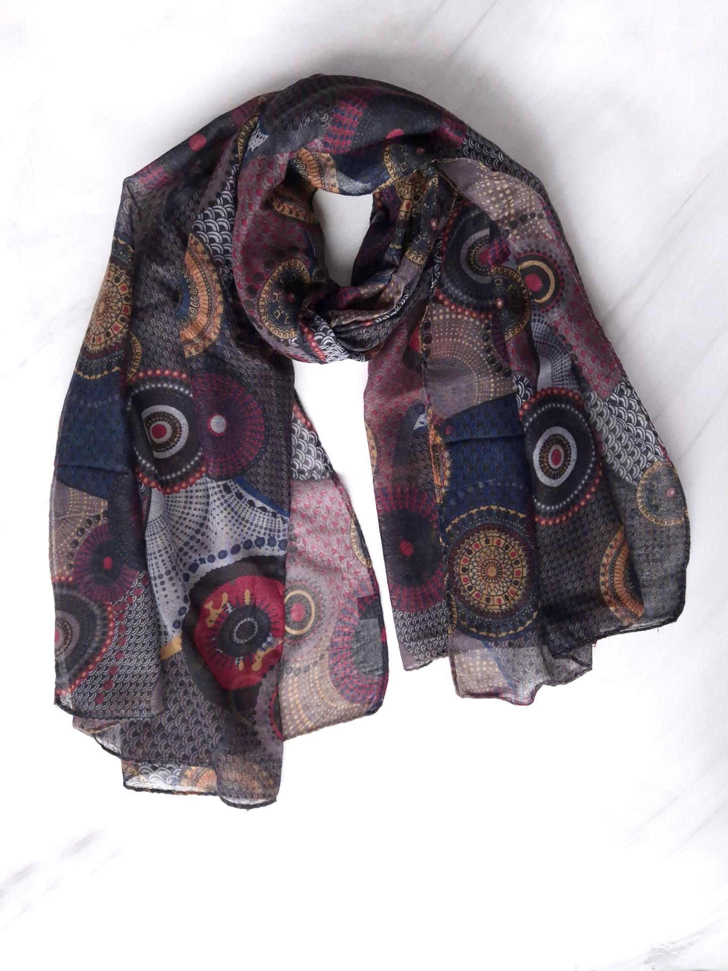 Шарф-палантин жіночий в геометричний принт весна-осінь 180х87 см Бордовий (15110) - фото 2