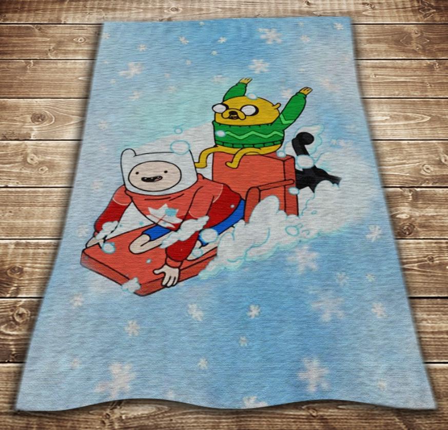 Плед с 3D принтом Время приключений Джейк и Финн на санках 150x200 см (epi_0136) Плед с 3D принтом Время приключений Джейк и Финн на санках 150x200 см (epi_0136)