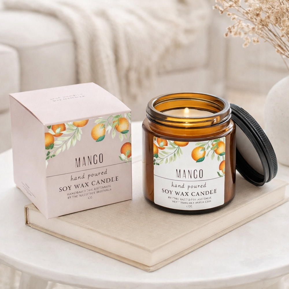 Аромасвеча в стеклянной банке с крышкой Свежий манго 200 г 8,5x8 см (37-манг-118538)