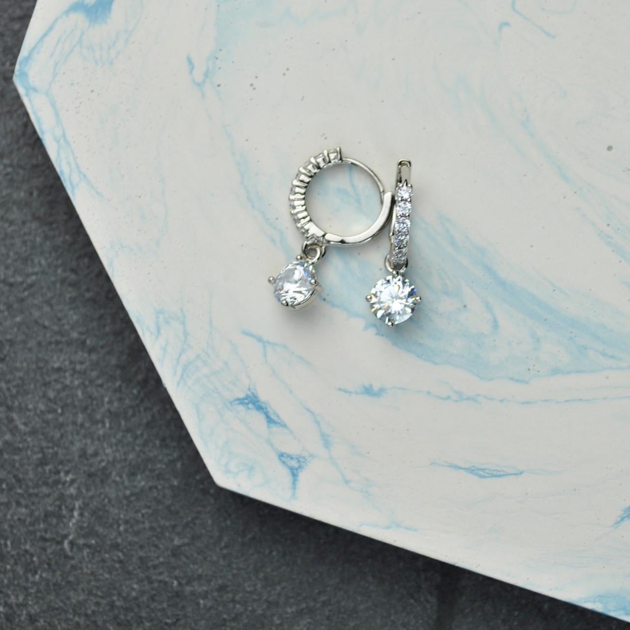 Сережки-кольца с камешком медицинская сталь родий (x025)