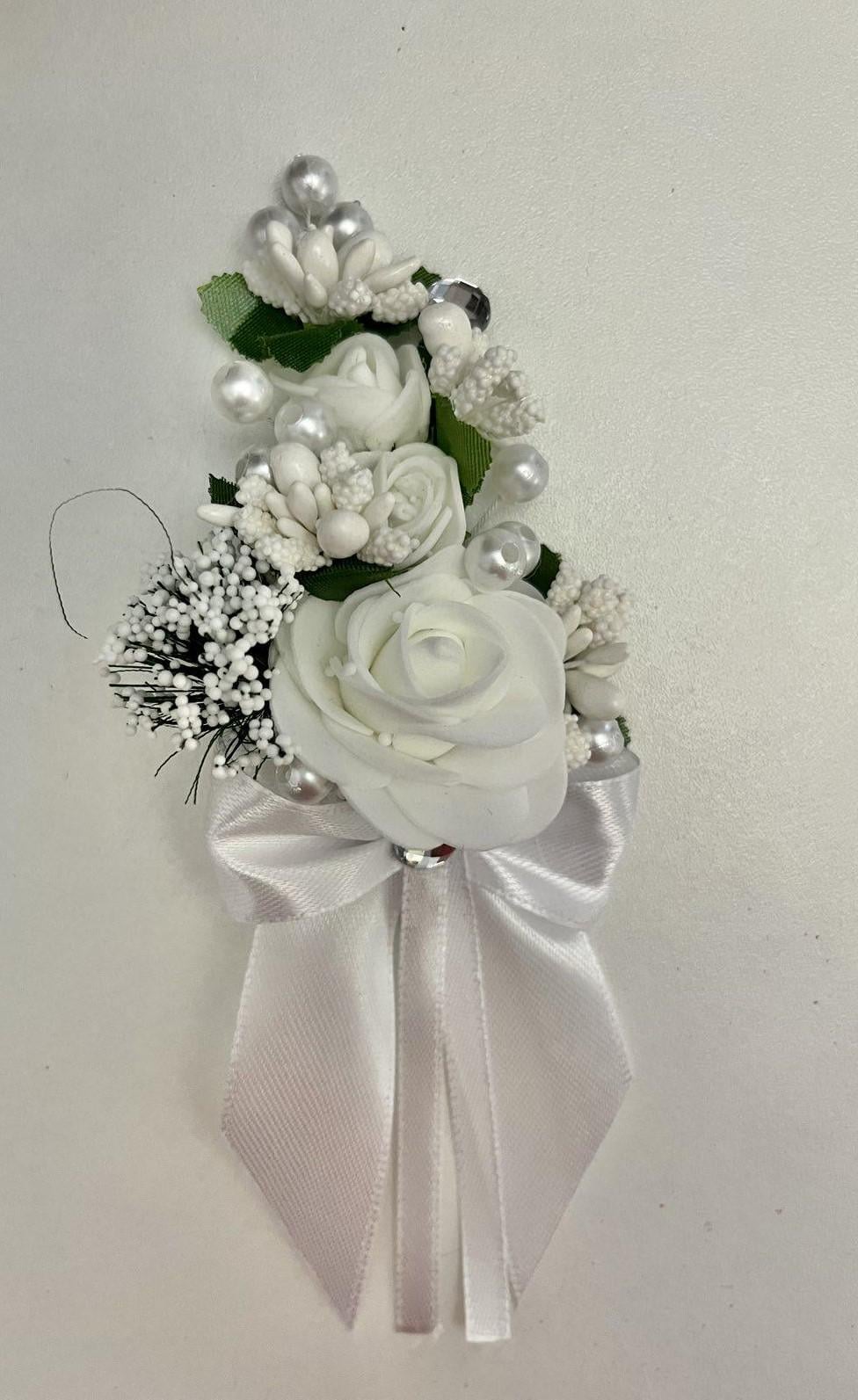 Бутоньерка Роза 17х6,5 см Белый (00003)