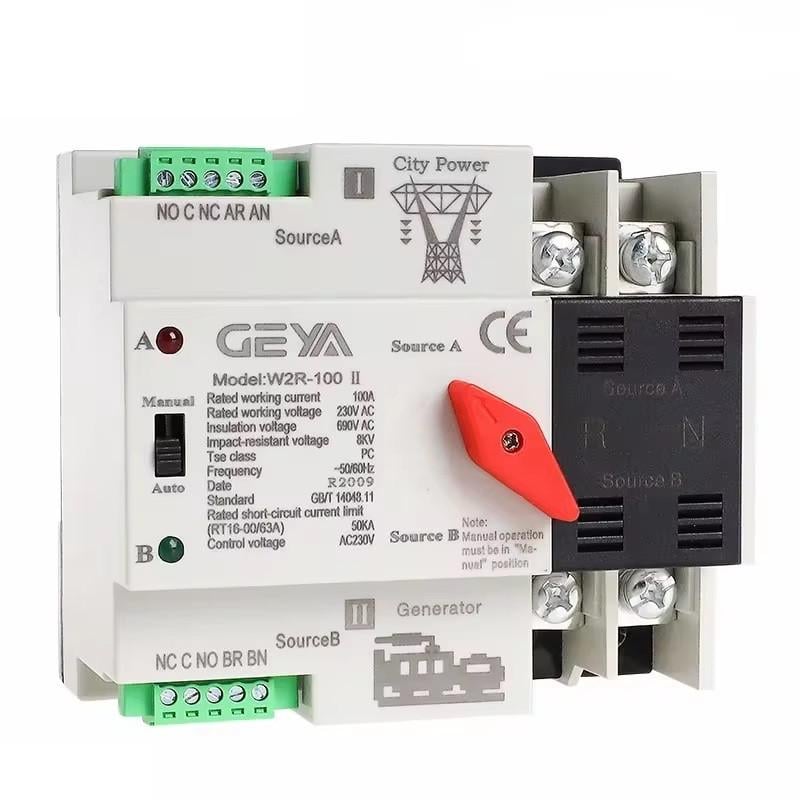 Автомат ввода резерва Geya W2R-2P-63 с автоматическим и ручным переключением 2 полюса DIN 63А (101063)