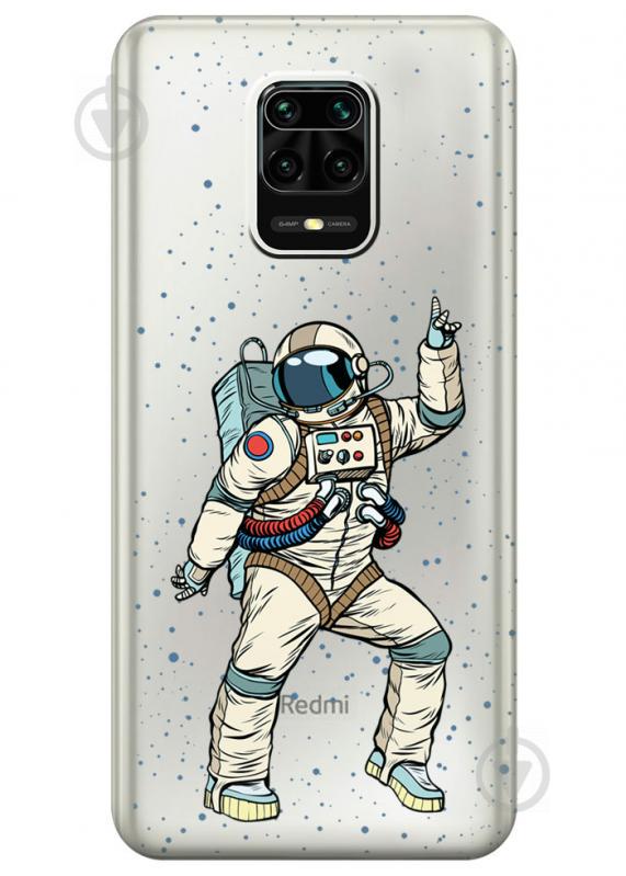 Прозрачный силиконовый чехол iSwag для Xiaomi Redmi Note 9S с рисунком - Веселый космонавт (M1699)