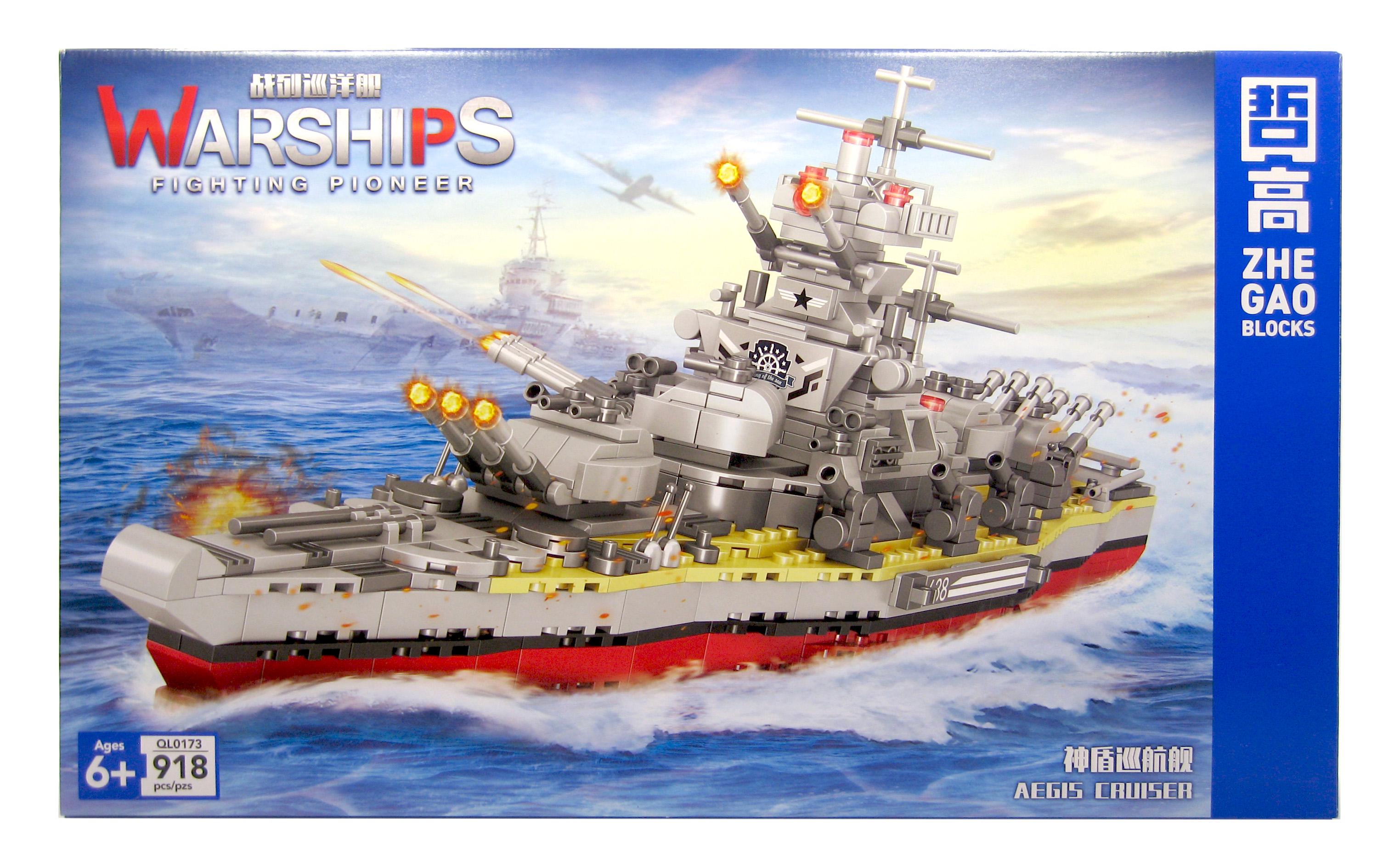 Конструктор Zhe Gao 0173 Aegis Cruiser ракетный крейсер 918 деталей