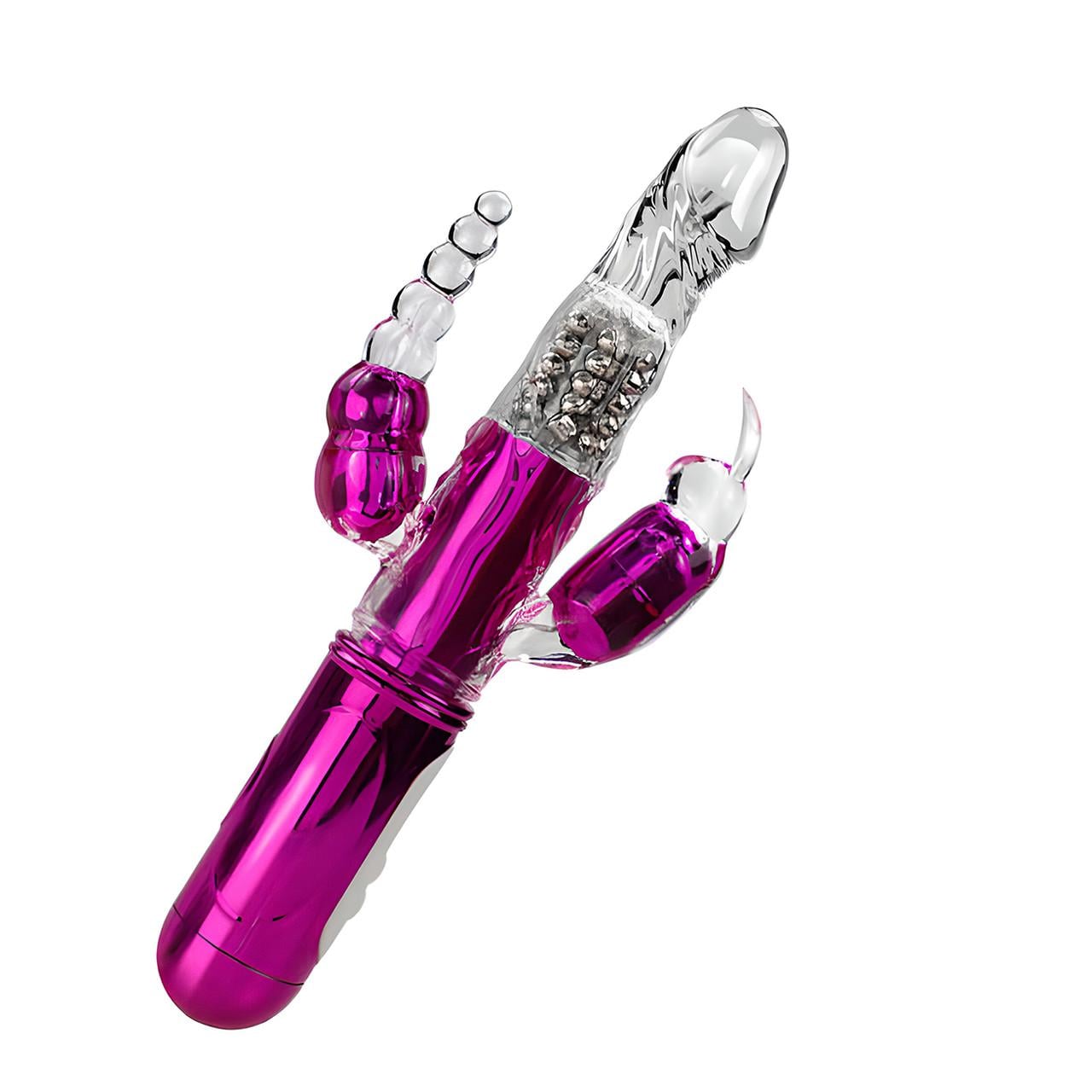 Вибратор с тройной стимуляцией и функцией ротации USB Розовый (Pink_FZDB-RB-40)