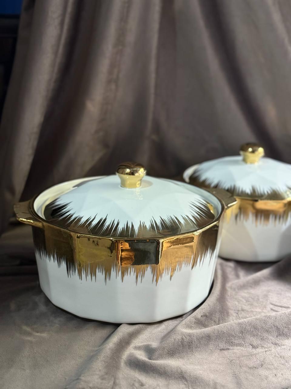 Набор супниц Yiwu ML-T26-3 фарфоровых 3 шт. 1,5/2/3 л Белый с золотым (29919086) - фото 5