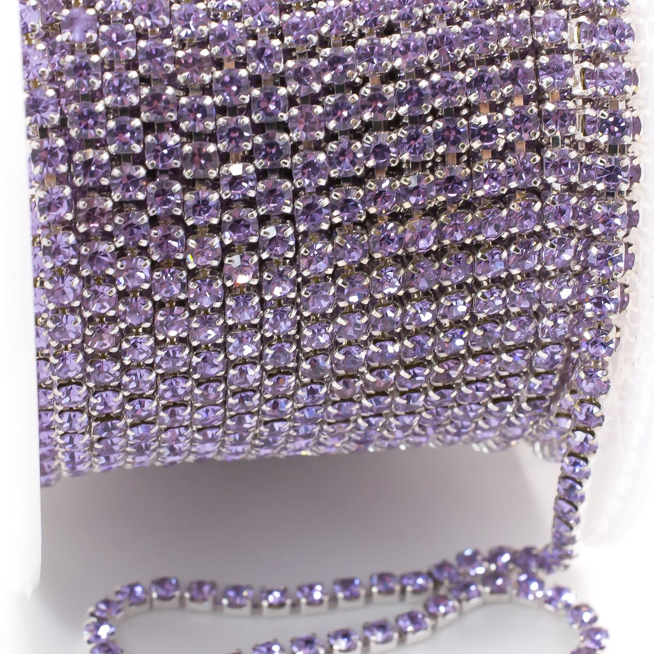 Цепь стразовая SS6 2 мм 1 м Violet silver (ЦС0602с15)