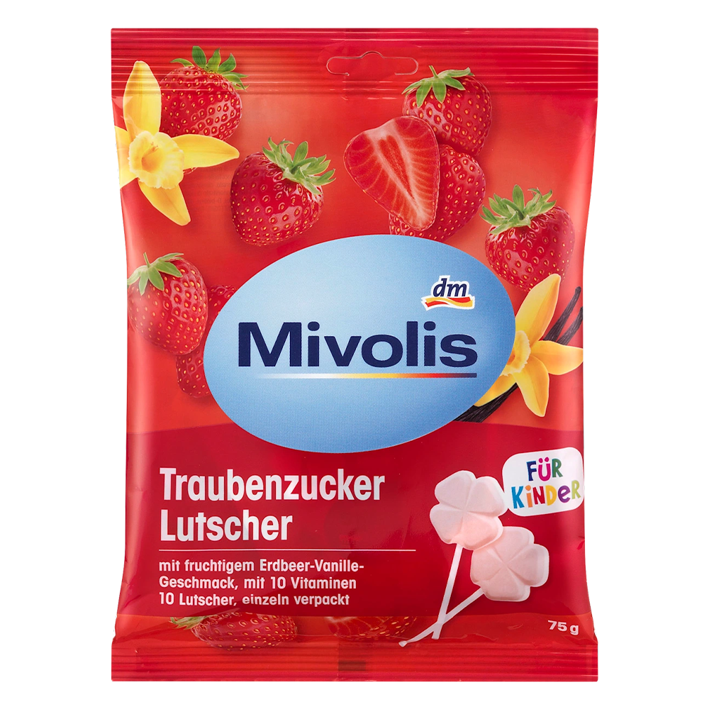 Леденцы декстрозные DM Mivolis Dextrose клубника-ваниль для детей 10 шт. 75 г (EPI-15102025-1400)