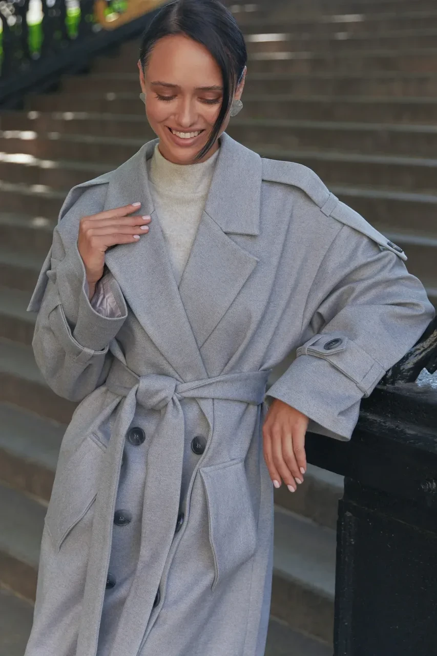 Тренч Seventeen из итальянской шерсти XXL-3XL Серый - фото 2 Тренч Seventeen из итальянской шерсти XXL-3XL Серый - фото 2