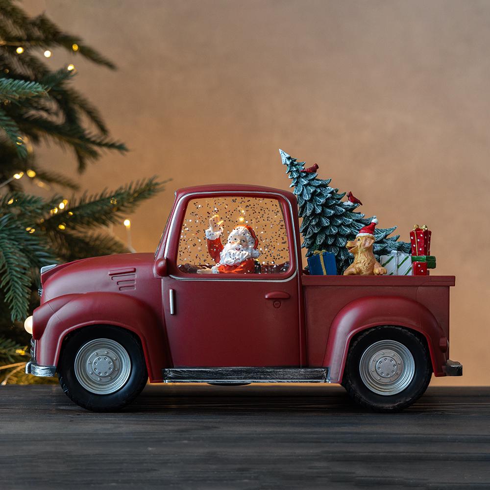 Новогодний фонарь с подсветкой и музыкой Красный автомобиль 17 см (9240-024)