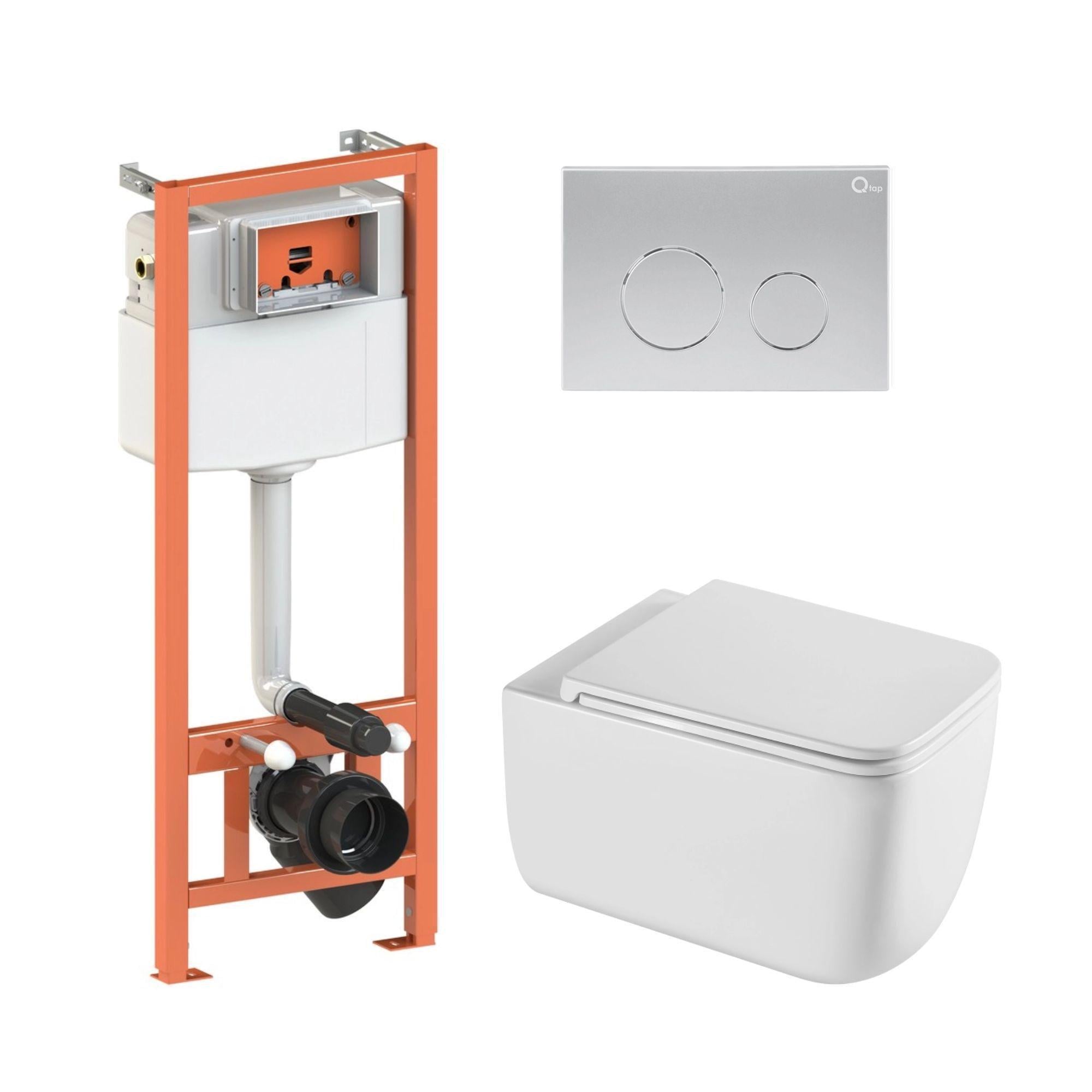 Комплект Qtap Gemini Ultra Quiet подвесной унитаз QT2533076EUQW/инсталляция Nest/клавиша круглая Satin (QT0133M425/QT0111M11111SAT)