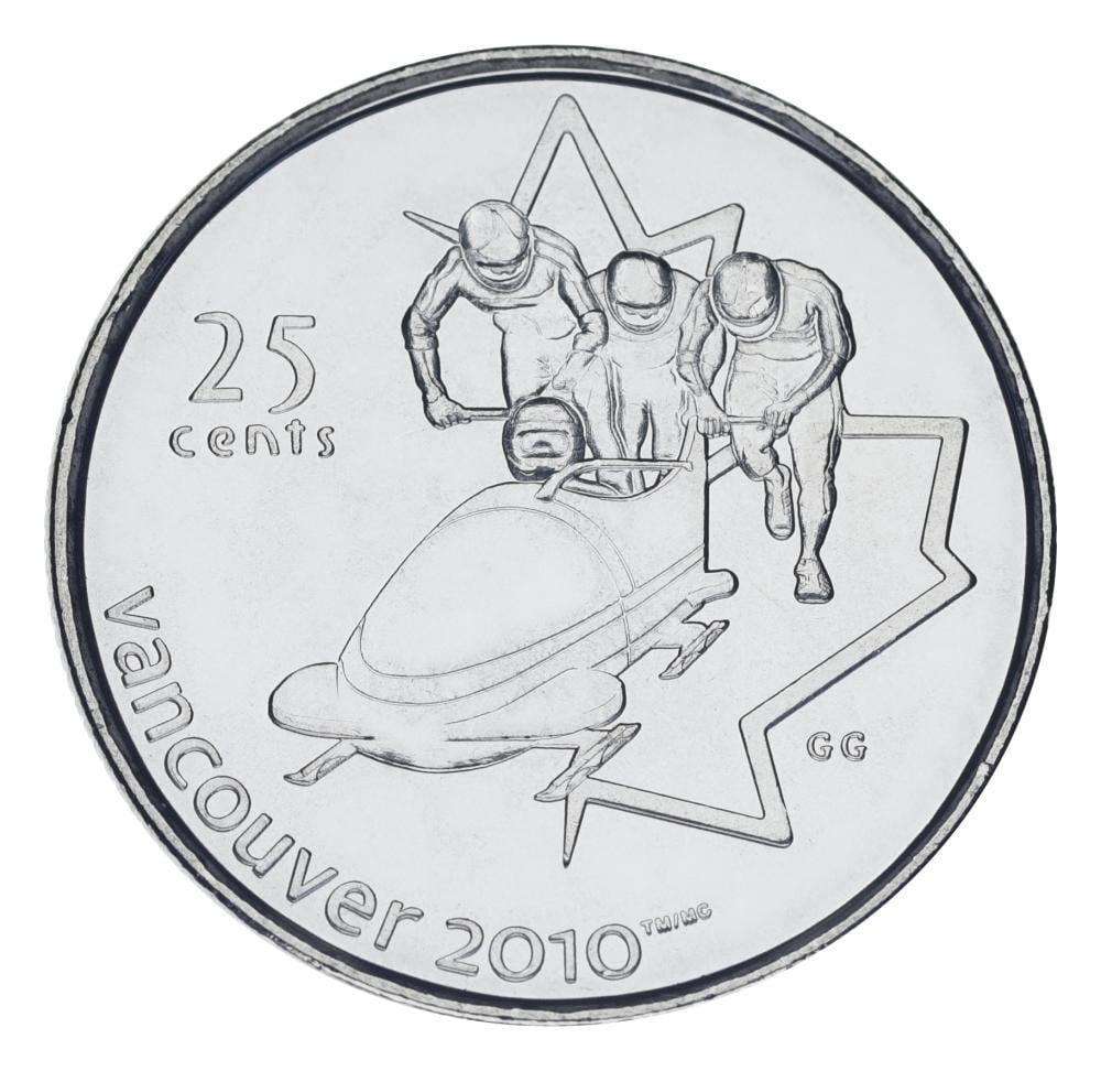 Коллекционная монета Канада 25 центов 2008 UNC XXI зимние Олимпийские игры в Ванкувере 2010-Бобслей (М03174)