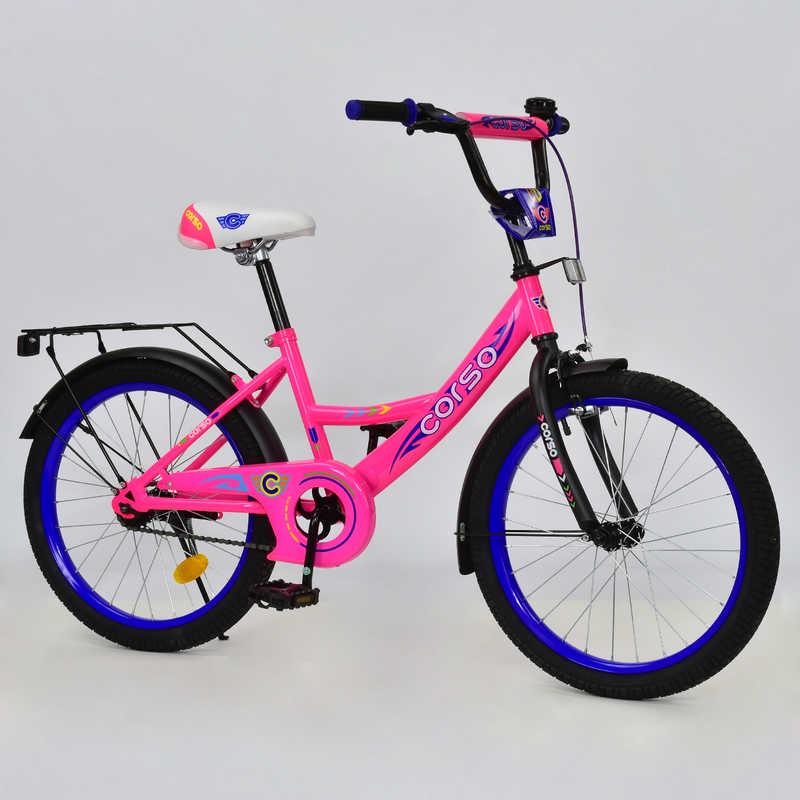 Дитячий велосипед двоколісний Corso 20" ручне гальмо Рожевий (65896)