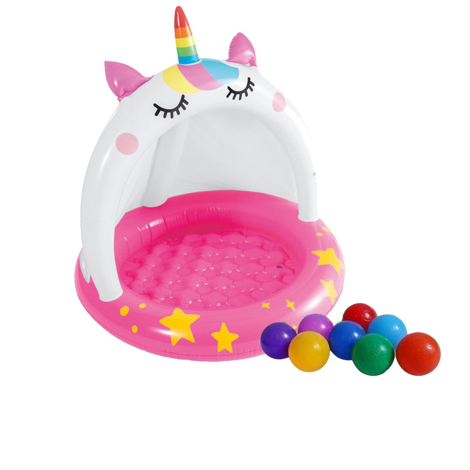 Дитячий надувний басейн Intex 58438-1 Єдиноріг з навісом/з кульками 10 шт. 102х102 см (175582)