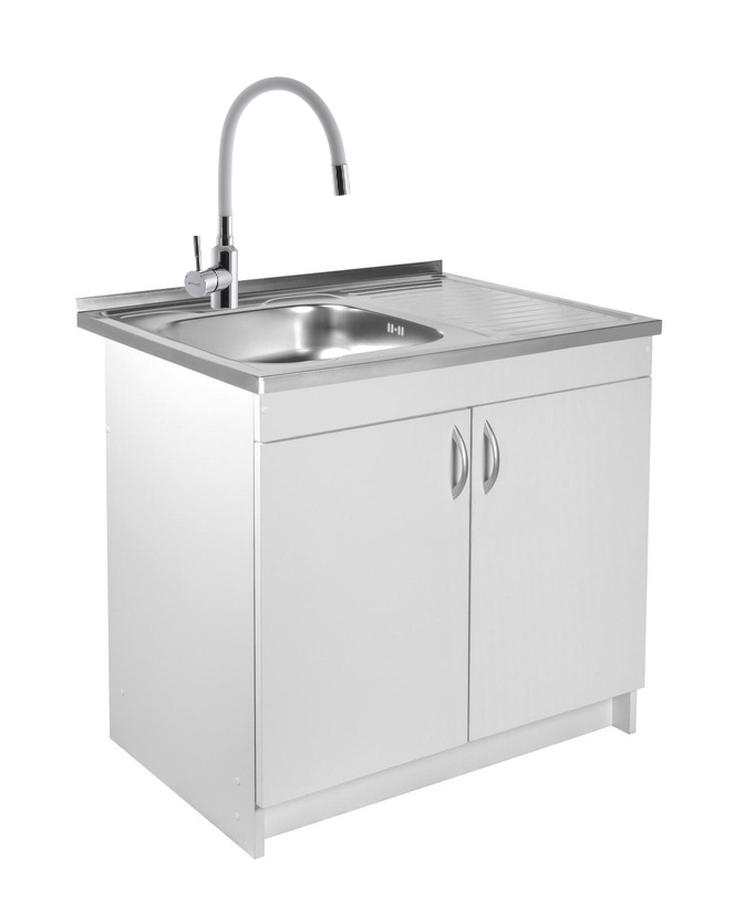 Тумба кухонная с мойкой 80х60 см 0,6 мм левая чаша смеситель с сифоном Белый