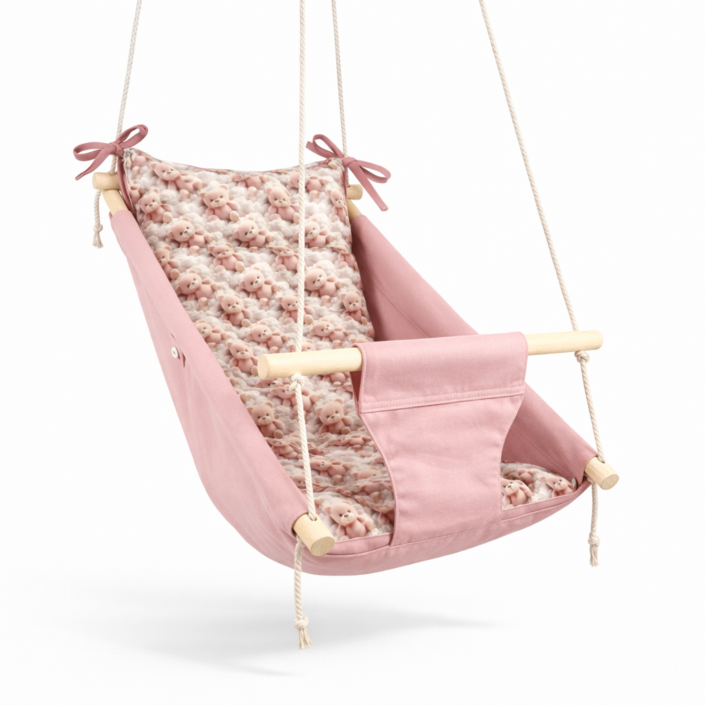 Детские качели подвесные Колыханка водоотталкивающая с мишками 5D Пудровый (gs-8814)