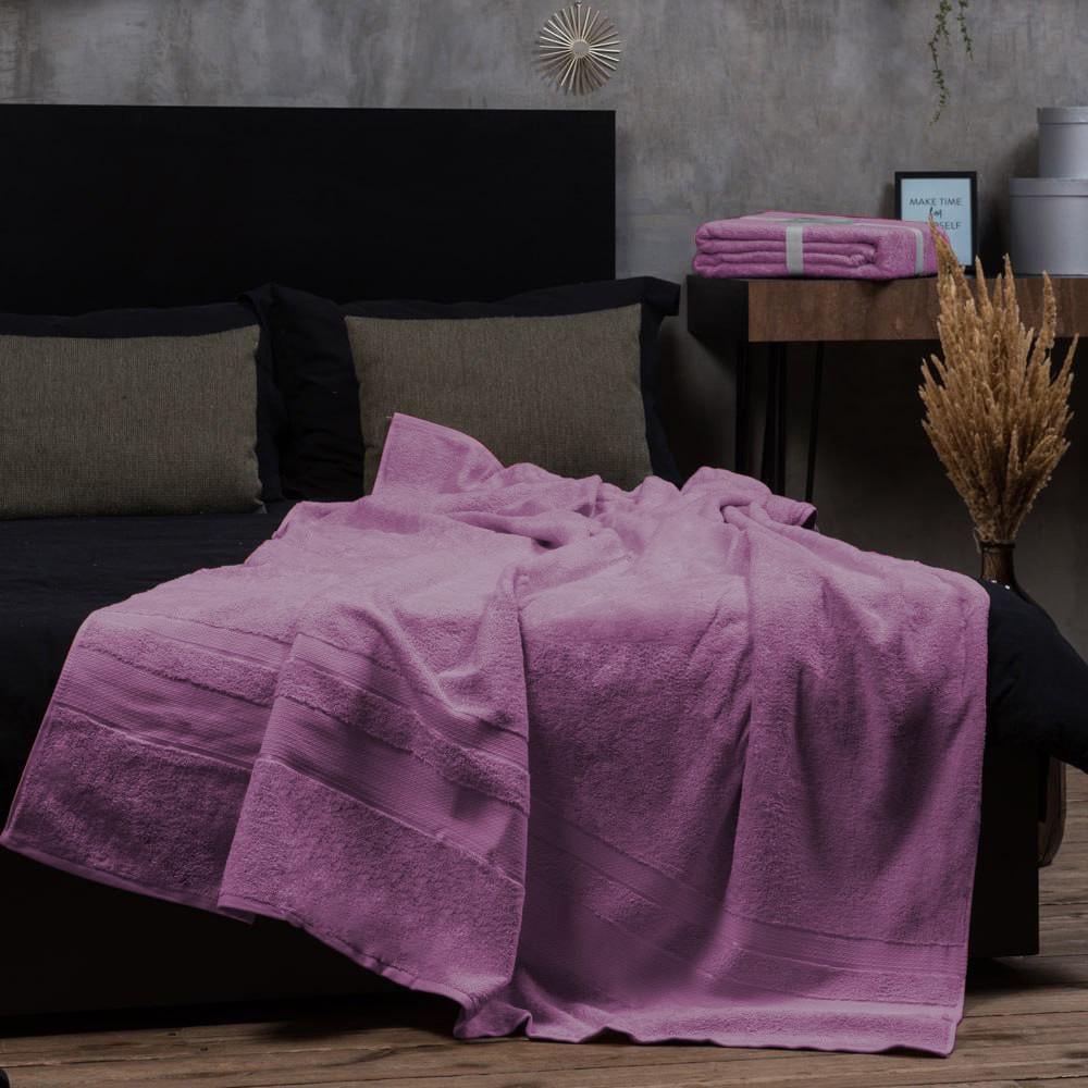 Простынь махровая Aisha Ai-home 200х220 см Пудровая/Фиолетовая (21482)