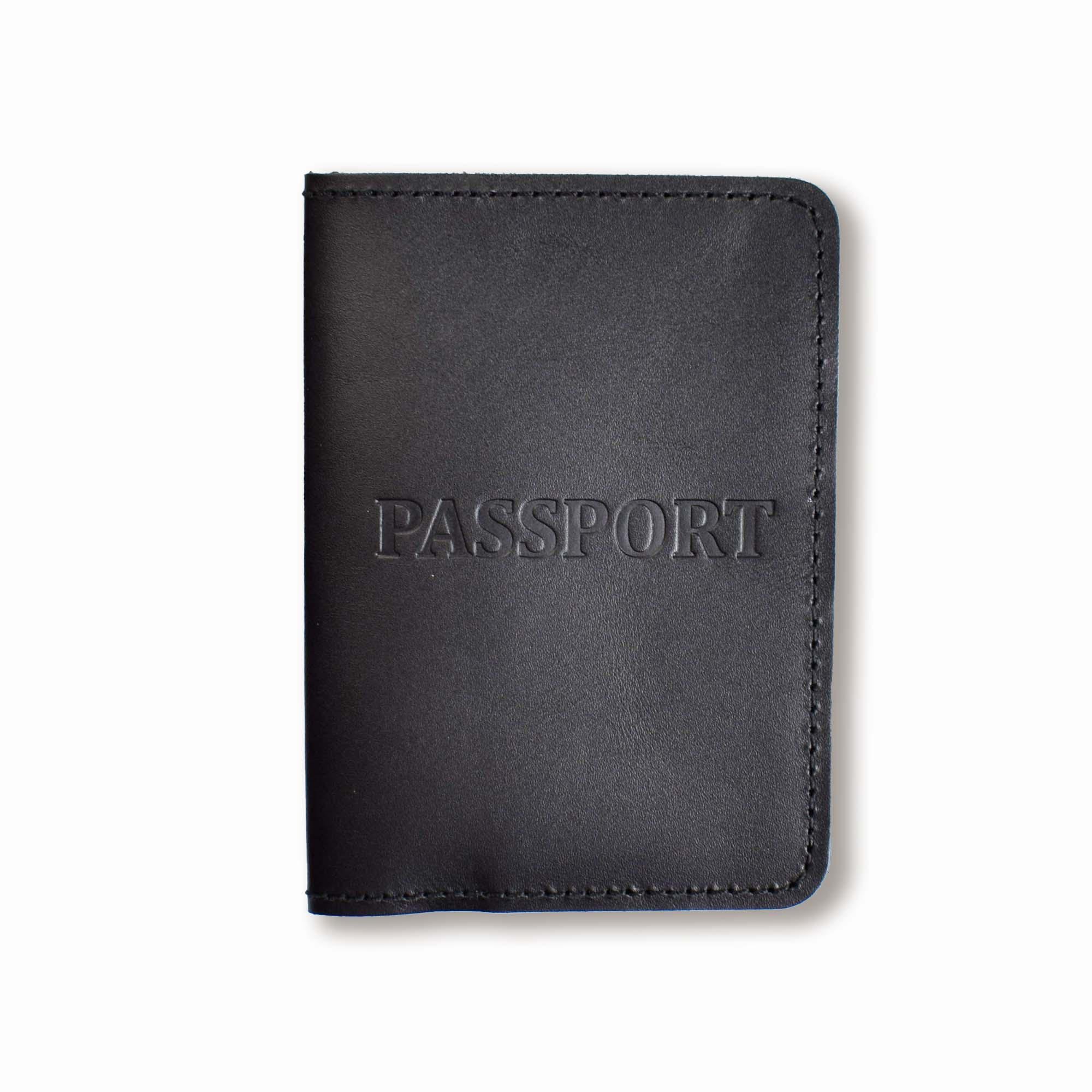 Обложка для паспорта с надписью Черный с чистым тиснением